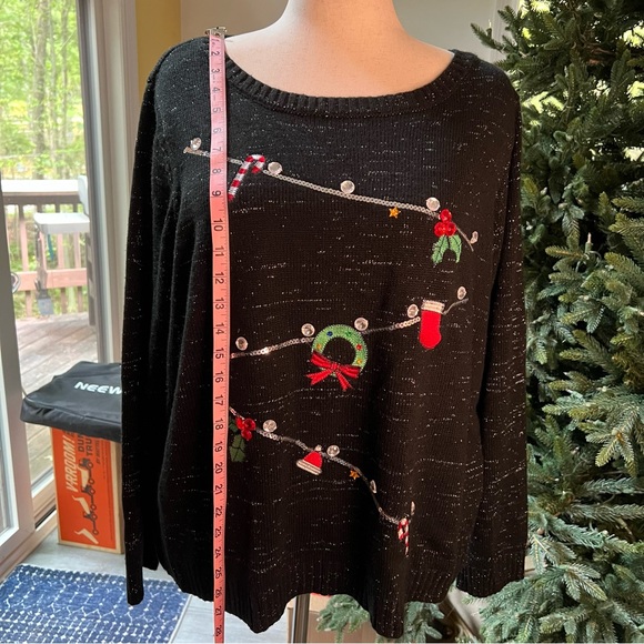 Karen Scott Black Sweater with Festive Accents size 3X - Picture 7 of 13
